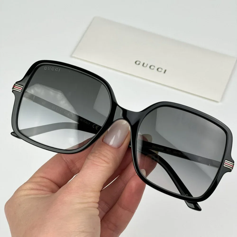 Gucci GG1449S 001 BRAND NEW Sunglasses Black Grey Women Square GG 1449S - Picture 3 of 11